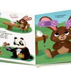 „Dem Hasen ist es viel zu laut...“, „2 Zauberpflaster, bitte sehr!“ Illustration mit Hasen, Panda-Arzt und Kinderbandaid.