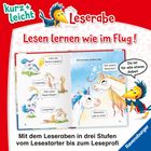 "Lesen lernen wie im Flug! Lass uns Sterne zaubern! Langweilig! Oder einen Regen-Bogen! Ravensburger Logo unten rechts."