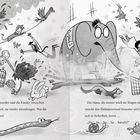 Links eine bunte Tierszene mit Kindern im Chaos. Rechts ein Elefant mit der Aufschrift "JUDGES", eine Maus rutscht weg.