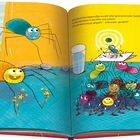 Text: "Spindulina hat den Siegestreffer erzielt! ... sie: 'Bravo, Spindulina! Super gespielt – und super gezählt!'"

Illustration: Bunte, fröhliche Spinnen feiern.