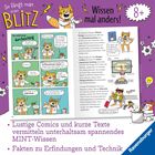 "So fängt man einen Blitz", "Wissen mal anders", "Lustige Comics", "kurze Texte", "MINT-Wissen", "8+", "Ravensburger". Illustration mit einem Fuchs und Comics über Röntgenstrahlen.