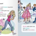 Barbie und Amelia tauschen Kleider. Amelia verlässt den Palast mit einem Kaninchen. Barbie trifft Prinz Johan vor einem Schiff.