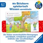 Mit Stickern spielerisch Wissen vermitteln. Die Sticker veranschaulichen Bewegungen und Abläufe. Ravensburger Logo.