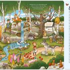 Oben: „Hilf Rotkäppchen beim Blumenpflücken“ und „Rotkäppchen ist vom Weg abgekommen.“ Szenen mit Tieren im Wald.