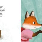 Links Text über ein neues Tier, das sich neben Hoppich setzt. Rechts Illustration eines Fuchses und Hasen in Begrüßung.