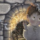 Text: "... kleinen Drachen gehören?! Wow!..." Ein Junge lächelt, ein kleiner Drache sitzt auf seinem Kopf vor einem steinernen Hintergrund.