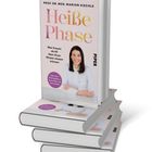 "Heiße Phase. Was Frauen ab 40 über ihren Körper wissen müssen." Ein Stapel Bücher mit einer lächelnden Frau auf dem Cover.