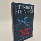 „HEINRICH STEINFEST“, „GEMÄLDE EINES MORDES“, „Frau Wolf und Cheng ermitteln“. Dunkles Cover mit Katzenmotiv.