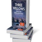 "Three Willows: Mord und Häkeldeckchen" von Katie Kento. Ein Buchstapel mit stilvollem Cover eines Anwesens.