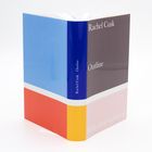 Text: "Rachel Cusk Outline" und "Bibliothek Suhrkamp". Ein Buchumschlag in Blau, Rot, Gelb, Rosa und Grautönen.