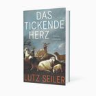 "Das tickende Herz" von Lutz Seiler, Roman Suhrkamp. Gemälde mit Ziegen und Schafen in Landschaft.