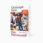 "Christoph Hein, Das Narrenschiff. Spiegel Bestseller. Illustration: Mann und Frauenprofil in bunten Farben."