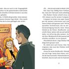 Texte auf der linken Seite: "KIOSK" mit einem Pfeil. Auf der rechten Seite: Nummer "21". Drei Personen stehen vor einer Tür.