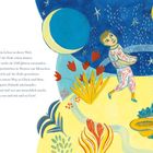 Text über Fragen im Leben und die Zehn Gebote. Rechts Illustration: Zwei Personen unter einem blauen Nachthimmel mit Mond.