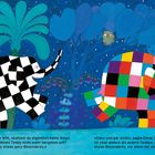 Zwei Elefanten, einer schwarz-weiß kariert, der andere bunt, in einer farbenfrohen, stilisierten Dschungelszene bei Nacht.