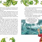 Textstellen erzählen von Doktor Amelia Hicks, Jasper und einem Dino. Eine Illustration zeigt eine Person in Safari-Kleidung.