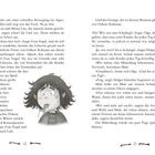 Seitenzahlen 22 und 23. Illustration eines Mädchens mit überraschter Miene und Fisch im Mund. Text umgibt die Zeichnung.