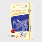 „Conni im Weltall-Camp“ von Barbara Iland-Olschewski. Illustration: Kinder mit Teleskop, Alien, Hund, Rucksack, Taschenlampe.