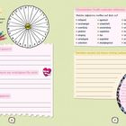 Texte: Stimmung des Tages, genervt, wichtigste Menschen, gegönnt, Adjektive, lachen. Illustration eines Stimmungsrades.