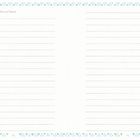 "Platz für deine Gedanken, Gefühle und Träume." Zwei Seiten mit Linien, oben und unten mit blauen Dreiecken verziert.