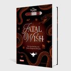 Text: "Disney Villains Dark Ascension. FATAL WISH. Die Geschichte von Jafars jüngerem Bruder. Carlsen. Hafsah Faizal."  
Buchcover: Schlangen und Lampe.