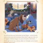 "Weihnachtstraditionen". Ein Gemälde zeigt Hunde in einem festlich geschmückten Raum mit Weihnachtsschmuck. Voller Text.