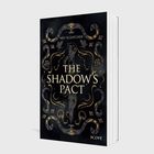 Buchtitel: "The Shadow's Pact". Autor: Ney Scatcherd. Verzierungen: Ornamente und ein Schwertmotiv auf dunklem Hintergrund.