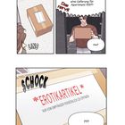 Text: "Schon wieder eine Lieferung für Apartment 1001?!", "EROTIKARTIKEL", "LINS", "SHOCK", "Das nervt!"  
Ein Mann mit Paket.