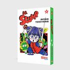 "Dr. Slump" und "Akira Toriyama" steht auf dem Cover. Eine Comicfigur mit blauem Haar hält zwei Schwerter, neben einem grünen Drachen.