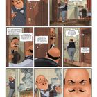 Eine Comic-Seite mit Dialogen: Ein Mann eröffnet Monsieur, er werde nicht willkommen geheißen. Eine Szene zeigt eine brennende Küche.