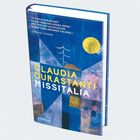 Text auf dem Cover: „CLAUDIA DURASTANTI MISSITALIA“. Blau-gelbe abstrakte Illustration mit geometrischen Formen und einem Mond.
