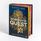 Text: "ALYSSA DAY", "NOBODY'S QUEST", "DER PRINZ OHNE KÖNIGREICH". Ein Buch mit einem verzierten Schlüsseldesign.