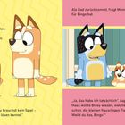 Links steht: "Mum kann wegen des Toiletten-Problems... PROBLEM?" Rechts: "Als Dad zurückkommt, fragt Mum... PROBLEM... Bingo hat."