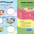 "Helikopter-Rettung"; "Bingos Sommer-Salat". Links drei Kreise: Swimmingpool, Fische im Meer, Kängurus. Zutatenliste rechts.