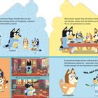 Texte: Arbeitsteilung, Familientisch, Homeoffice, Zauberspargel. Illustrationen einer Hundefamilie bei Alltagsszenen.