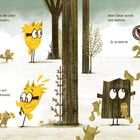 Er spürte die Liebe im Wald lauern. Aber Oskar würde sich wehren. Illustration mit gelbem Vogel und Eichhörnchen.