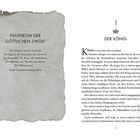 **Texte:**  
- Pantheon der Göttlichen Zwölf  
- 1 DER KÖNIG

Ein zweiseitiger Buchauszug mit einem mittelalterlichen Thema.