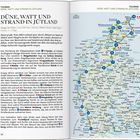 Touren: Düne, Watt und Strand in Jütland. Beschreibt eine Reise durch Jütland mit Kartenansicht. Links Text, rechts Karte.