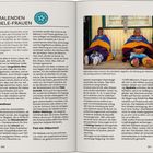 **Linke Seite:** Überschrift "Die Malenden Ndebele-Frauen", Text erläutert Tradition und Kultur.

**Rechte Seite:** Bild von zwei Frauen in bunten, traditionellen Gewändern sitzend.