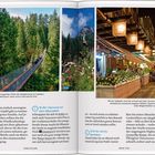 13 Uhr, 18 Uhr, 20.30 Uhr; Hängebrücke im Wald, Seilbahn über Blumen, beleuchtete Stadtstraße. Vancouver erleben.