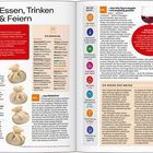 Texte: "Essen, Trinken & Feiern", "Kulinarisches", "Wein nur für Freunde!". Links Text zu georgischen Speisen, daneben Weininformationen.