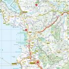 Text auf Karte: SOFIA, SKOPJE. Straßen- und Landschaftsdetails. Links Liste von Städten und Sehenswürdigkeiten. Orientierungshilfe.