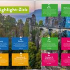 „Highlight-Ziele“. Es werden Orte wie Hamburg, Berlin, Brüssel und Prag beschrieben, vor einer Felslandschaft mit Brücke.