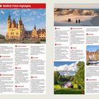 "MARCO POLO Highlights" oben; Orte wie Białowieża, Toruń, Poznań genannt; Fotos von Landschaften und Architektur im Hintergrund.