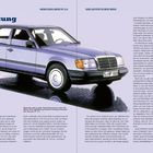 Das Bild zeigt den Text "Einleitung", "MERCEDES-BENZ W 124", "DER LETZTE ECHTE BENZ". Ein blauer Mercedes-Benz W 124 ist abgebildet.