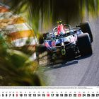 Kalender für Mai 2027 mit Foto eines Formel-1-Autos in einer Kurve. Text über den Fahrer Isaac Hadjar, seine Leistung.