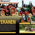 Text: "VETERANEN". Dampftraktoren, historische Landwirtschaftsmaschinen und Traktoren auf grünem Feld verteilt.