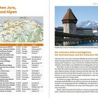 "Zwischen Jura, Seen und Alpen", Tabelle mit Museen und Adressen in der Schweiz. Foto Kapellbrücke Luzern, Text über Sehenswürdigkeiten.