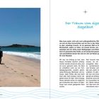 "Der Traum vom eigenen Segelboot." Links ein Mann am Strand, rechts Text über Kreativität, Leben und Boote.