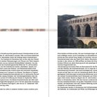 EINLEITUNG: BRÜCKEN- UND EISENBAHNBAU. Rechts ein Foto von einem antiken römischen Aquädukt, Pont du Gard, über grüne Bäume hinweg.